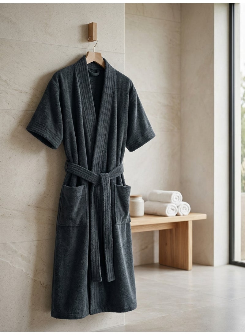 Ambrosia 100% Cotton Medium Luxor Unisex Terry Bathrobe Dark Grey For Ultimate Comfort Highly Absorbent Hotel Spa Robe With Belt Pockets And Blanket Like Warmth - Image 5