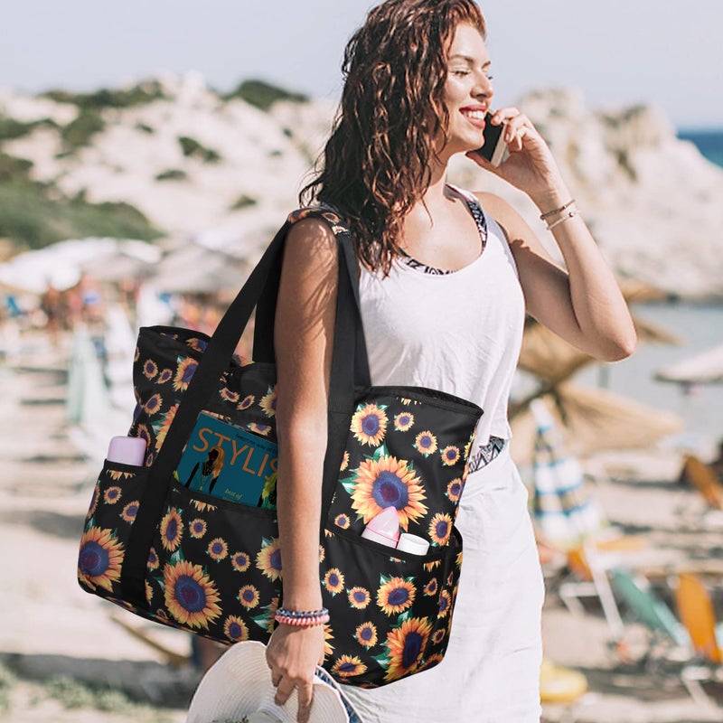 Becokan Beach Bags for Women Large Beach Tote Bag with Zipper Pockets Beach Bag Waterproof Sandproof Travel Nurse Tote Bag - Image 2