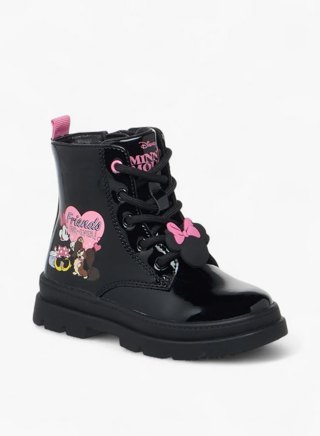 Disney Minnie Mouse Print Ankle Boots with Zip Closure