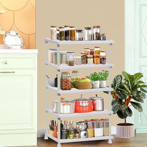 Urban Choice 5 Tier Tray Shelf Organizer, Multi-Purpose Storage Rack for Kitchen, Pantry and Home, Durable & Space Saving Shelving Unit (White) - Image 4