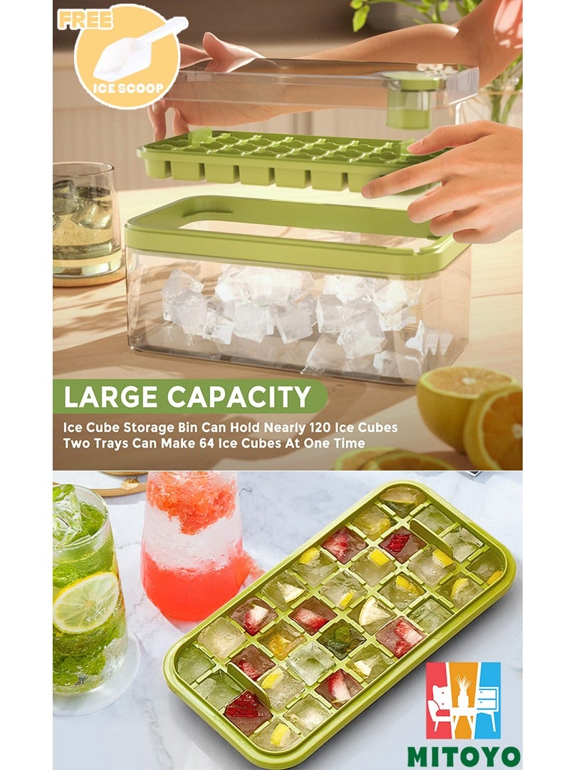 MITOYO Ice Cube Tray with Lid and Bucket-Easy-Release Silicone-For Freezer BPA Free-2 Ice Trays,1 Bucket,Removable Lid&Scoop-Upgraded 1 Button Easy Release Ice Cube Tray Mold For Beverage,Coffee,Fruit Yogurt  - Image 2