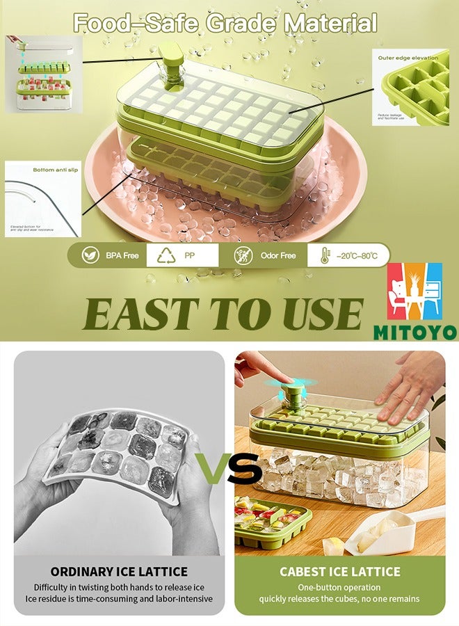 MITOYO Ice Cube Tray with Lid and Bucket-Easy-Release Silicone-For Freezer BPA Free-2 Ice Trays,1 Bucket,Removable Lid&Scoop-Upgraded 1 Button Easy Release Ice Cube Tray Mold For Beverage,Coffee,Fruit Yogurt  - Image 3