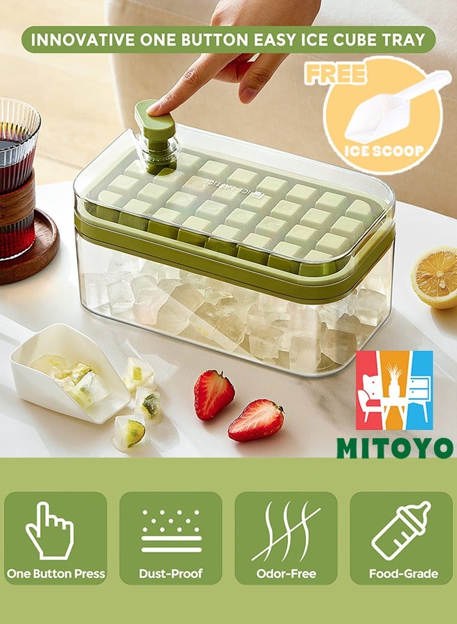 MITOYO Ice Cube Tray with Lid and Bucket-Easy-Release Silicone-For Freezer BPA Free-2 Ice Trays,1 Bucket,Removable Lid&Scoop-Upgraded 1 Button Easy Release Ice Cube Tray Mold For Beverage,Coffee,Fruit Yogurt  - Image 1