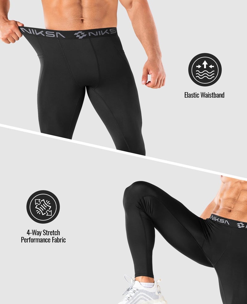 Niksa 1/3 Pack Men's Compression Pants with Pocket, Performance Athletic Sports Leggings & Gym Tights for Running Yoga Basketball Workout Sports Black - Image 4