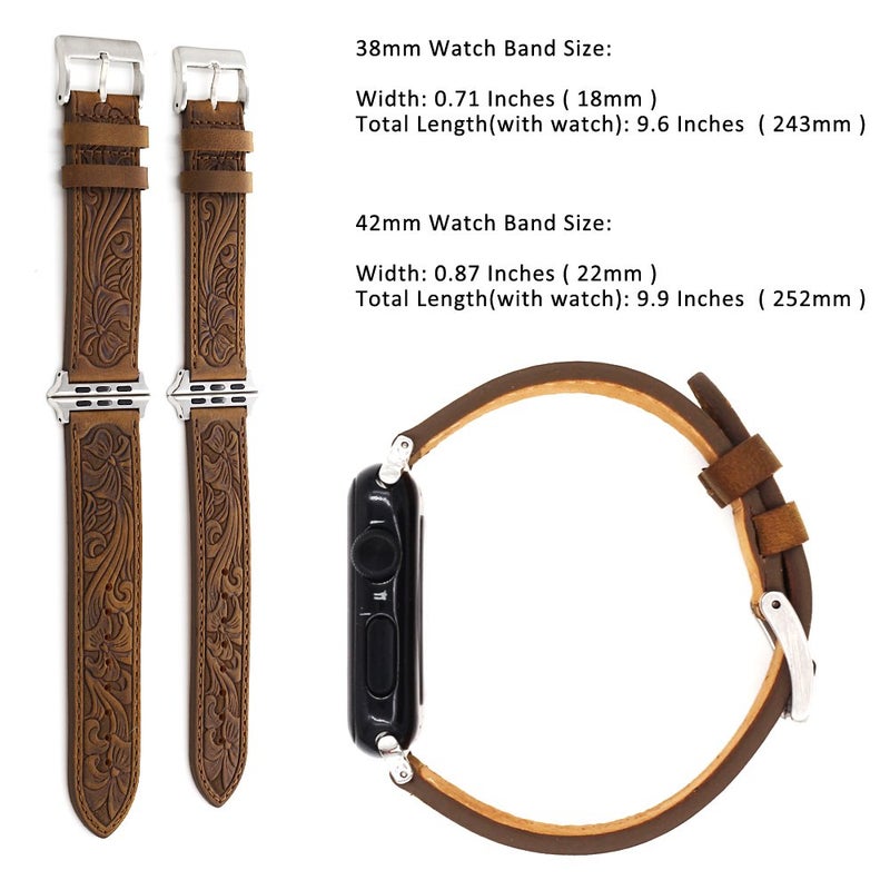 Deeplus for Apple Watch Band 42mm 41mm 40mm 38mm, Handmade Carved Bump Genuine Leather Replacement Strap for iWatch Series 10 9 8 7 6 5 SE, Retro Brown - Image 5