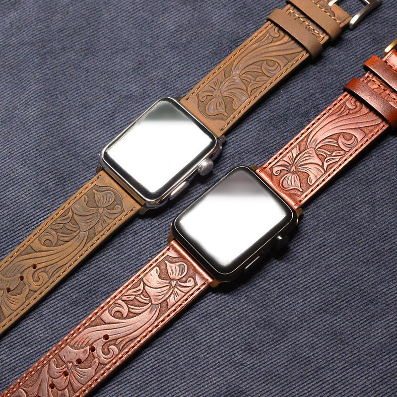 Deeplus for Apple Watch Band 42mm 41mm 40mm 38mm, Handmade Carved Bump Genuine Leather Replacement Strap for iWatch Series 10 9 8 7 6 5 SE, Retro Brown - Image 4