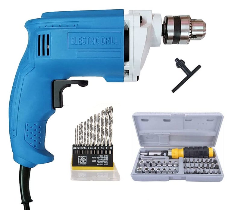 ISC ISC Left Right 10mm Stylish 450W Powerful Electric Drill Machine With Dill Bit & Socket Set Pistol Grip Drill (10 mm Chuck Size) - Image 1