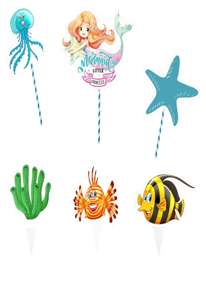 TOYXE Mermaid Theme Cake Topper Pack of 6 Pcs - Image 4