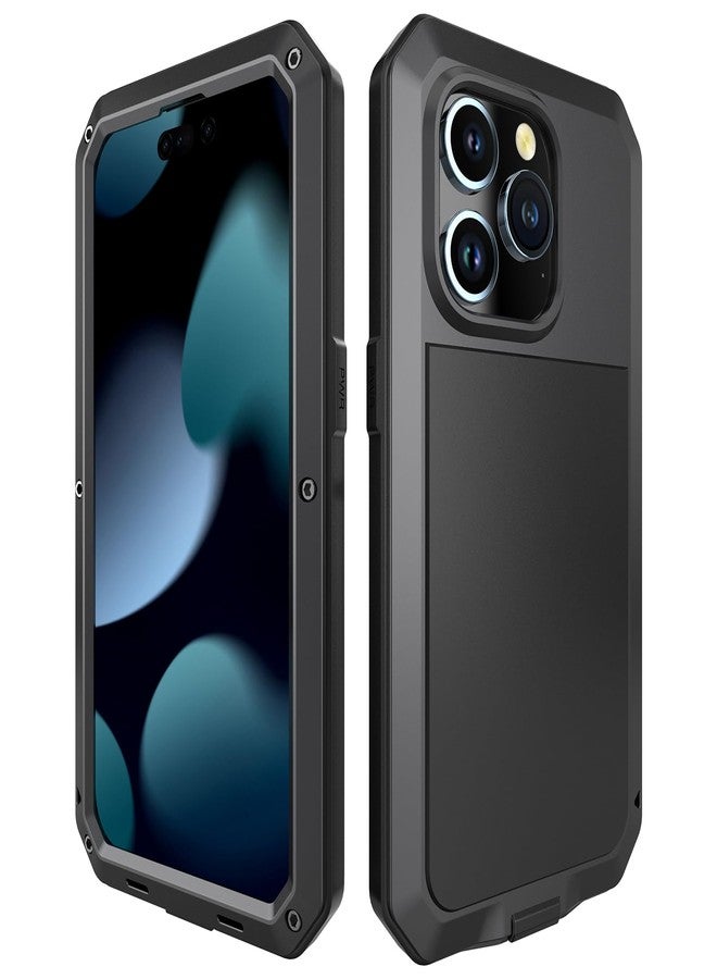 Marrkey Compatiable with iPhone 15 Pro Max Case,360 Full Body Protective Cover Heavy Duty Shockproof [Tough Armour] Aluminum Alloy Metal Case with Silicone Built-in Screen Protector - Black - Image 2
