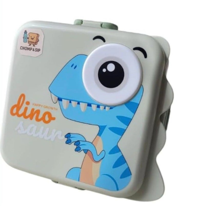 TAJ BAZAAR Dino Kids Lunch Box Stainless Steel Insulated – Double Decker Leakproof Bento Box with Spoon, Soup Bowl, Dishwasher Safe, for School or Travel– Ideal for Children (Dino Grey Color) - Image 1