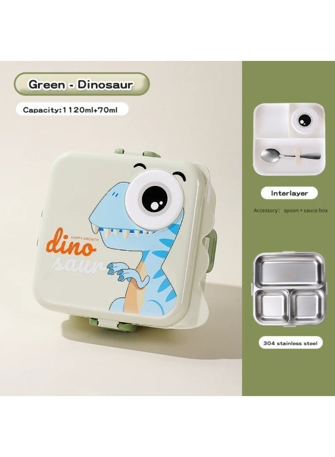 TAJ BAZAAR Dino Kids Lunch Box Stainless Steel Insulated – Double Decker Leakproof Bento Box with Spoon, Soup Bowl, Dishwasher Safe, for School or Travel– Ideal for Children (Dino Grey Color) - Image 3