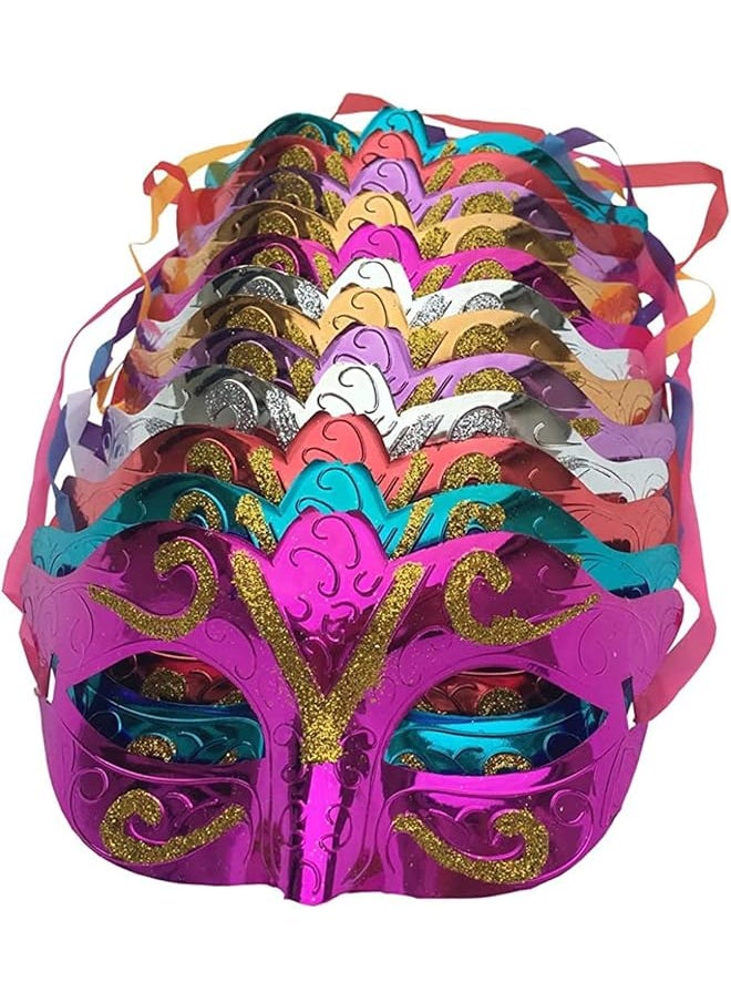 The Bros Mardi Gras Masquerade Mask, 12 Pieces Shining Plated Gold Masks Set for Carnival Prom Venetian Masks Half Retro Masquerade Mask Mardi Gras Costume Fancy Dress Party Supplies  - Image 1