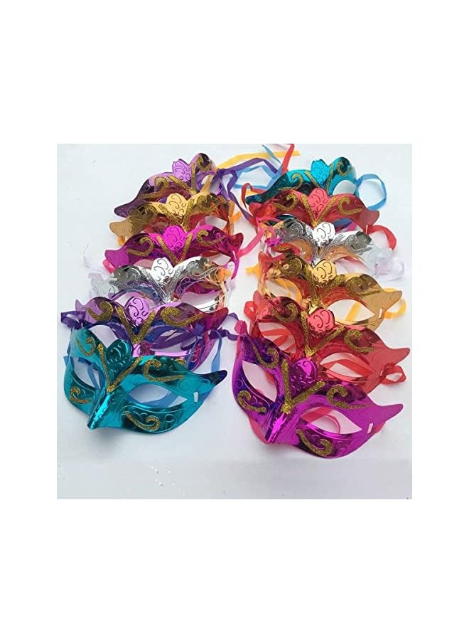 The Bros Mardi Gras Masquerade Mask, 12 Pieces Shining Plated Gold Masks Set for Carnival Prom Venetian Masks Half Retro Masquerade Mask Mardi Gras Costume Fancy Dress Party Supplies  - Image 2