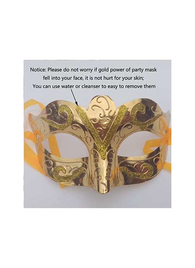 The Bros Mardi Gras Masquerade Mask, 12 Pieces Shining Plated Gold Masks Set for Carnival Prom Venetian Masks Half Retro Masquerade Mask Mardi Gras Costume Fancy Dress Party Supplies  - Image 5