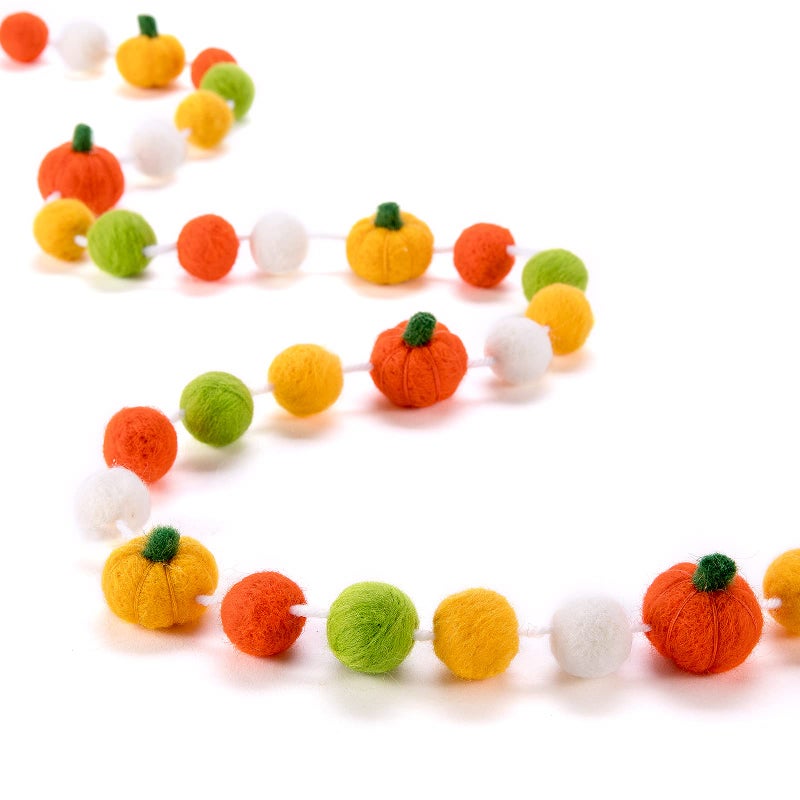CINPIUK Pumpkin Felt Ball Garland for Fall Thanksgiving Decoration Colorful Felt Pumpkin Pom Bunting Ball Banner for Autumn Thanksgiving Farmhouse Home Dcor