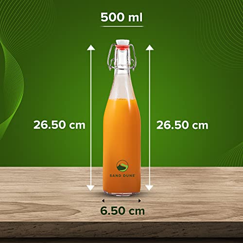 SAND DUNE Set of 4, 500 ml Each D5 Glass clip top cap water bottle with flip top cap, Leak-Proof for water, Juices - Reusable Travel Glass Drinking Fridge Bottles - Image 5