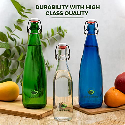 SAND DUNE Set of 4, 500 ml Each D5 Glass clip top cap water bottle with flip top cap, Leak-Proof for water, Juices - Reusable Travel Glass Drinking Fridge Bottles - Image 3