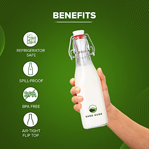 SAND DUNE Set of 4, 500 ml Each D5 Glass clip top cap water bottle with flip top cap, Leak-Proof for water, Juices - Reusable Travel Glass Drinking Fridge Bottles - Image 4