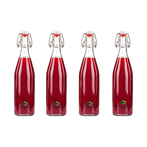 SAND DUNE Set of 4, 500 ml Each D5 Glass clip top cap water bottle with flip top cap, Leak-Proof for water, Juices - Reusable Travel Glass Drinking Fridge Bottles - Image 1