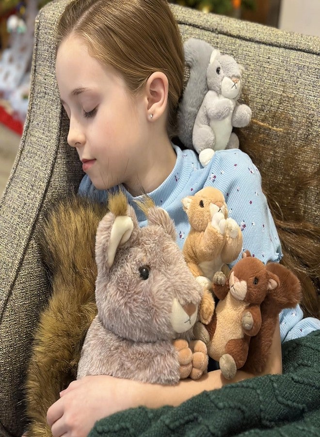 MaoGoLan ماو غولان 4 قطع من حيوانات السناجب المحشوة، دمى سناجب محشوة واقعية مع 3 سناجب صغيرة ليد صغيرة، هدية سناجب محشوة رائعة لعشاق الحيوانات الغابية، الفتيات، الأولاد، الأطفال، حفلات استقبال المواليد - Image 3