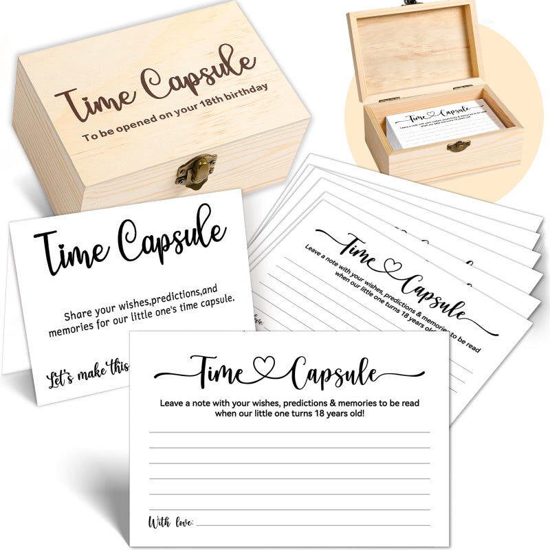 Time Capsule Box 1st Birthday Baby Time Capsule Box for First Birthday Party Games 50Pcs Advice and Wishes Cards Gift Keepsake Box for Baby Shower Games Decorations