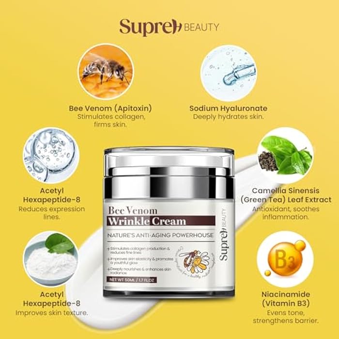 SupreH Bee Venom Wrinkle Cream: Wrinkle Cream for Women with Bee Venom Hyaluronic acid Niacinamide and Peptides - for fine lines and face firming 50 - Image 2