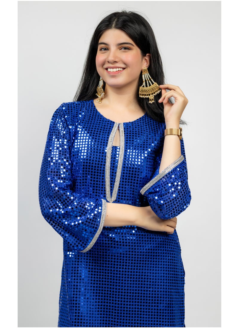 Alish Apparel - Royal Blue Sequin Top with Glitter Pants - Image 1