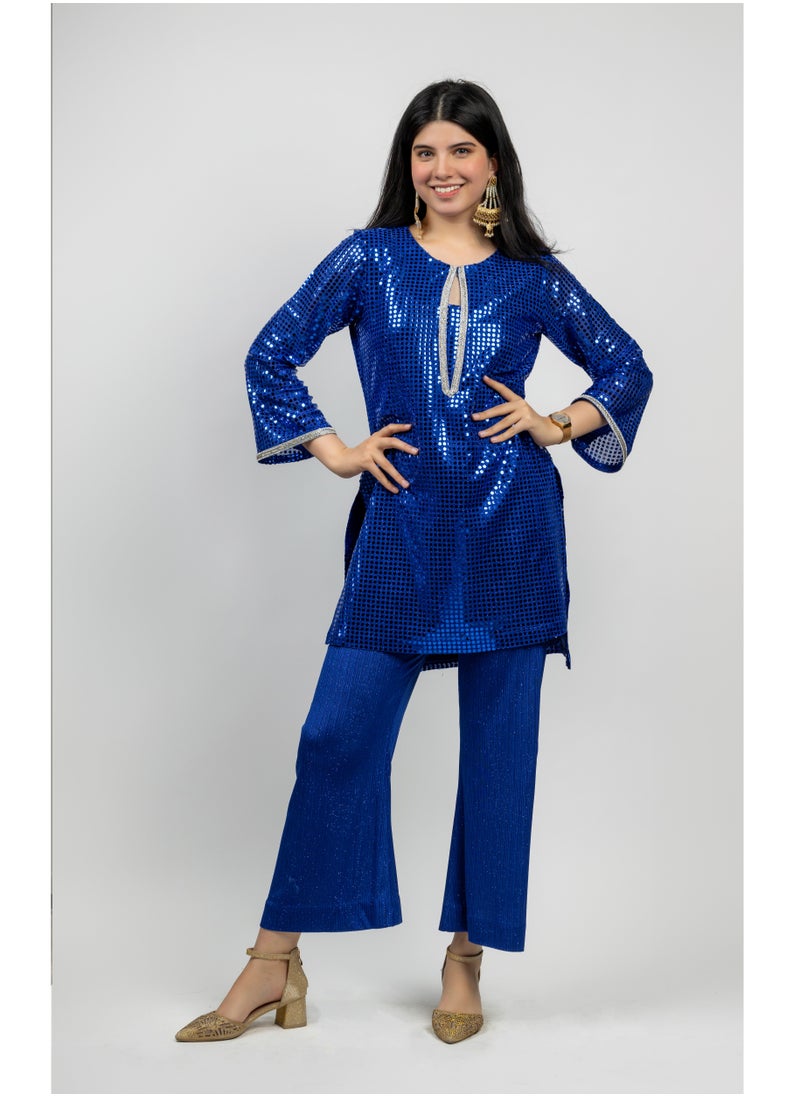 Alish Apparel - Royal Blue Sequin Top with Glitter Pants - Image 1