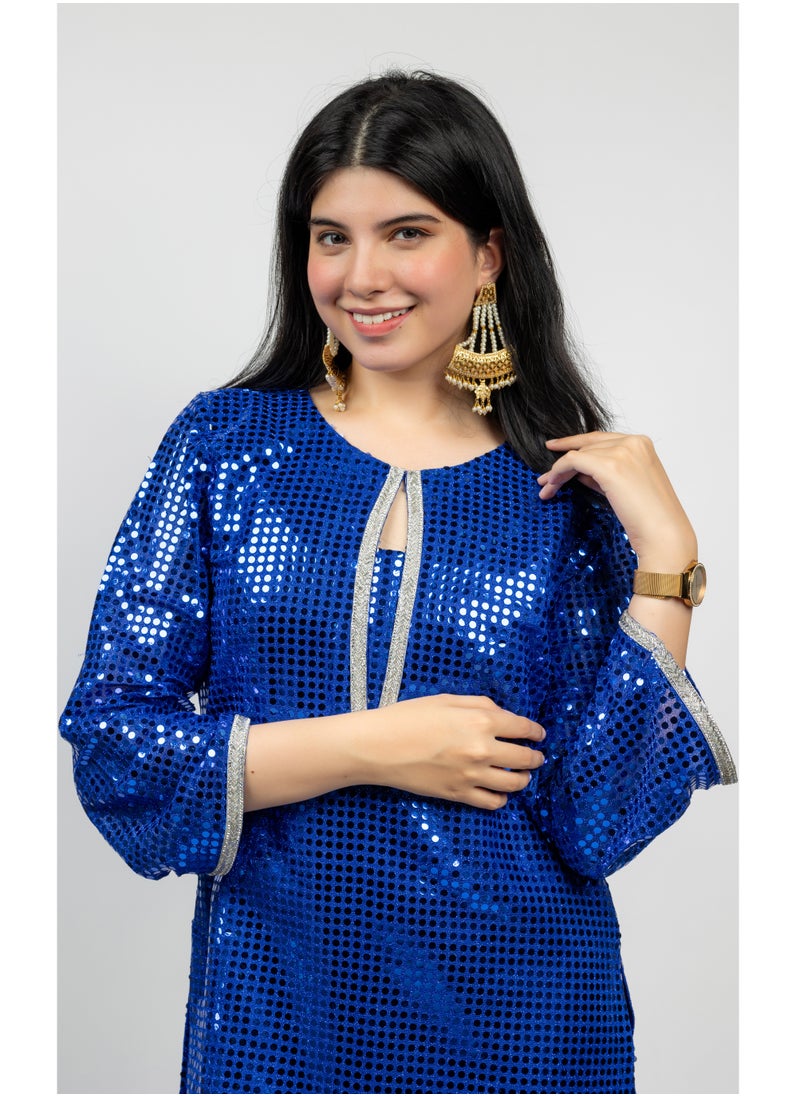 Alish Apparel - Royal Blue Sequin Top with Glitter Pants - Image 1