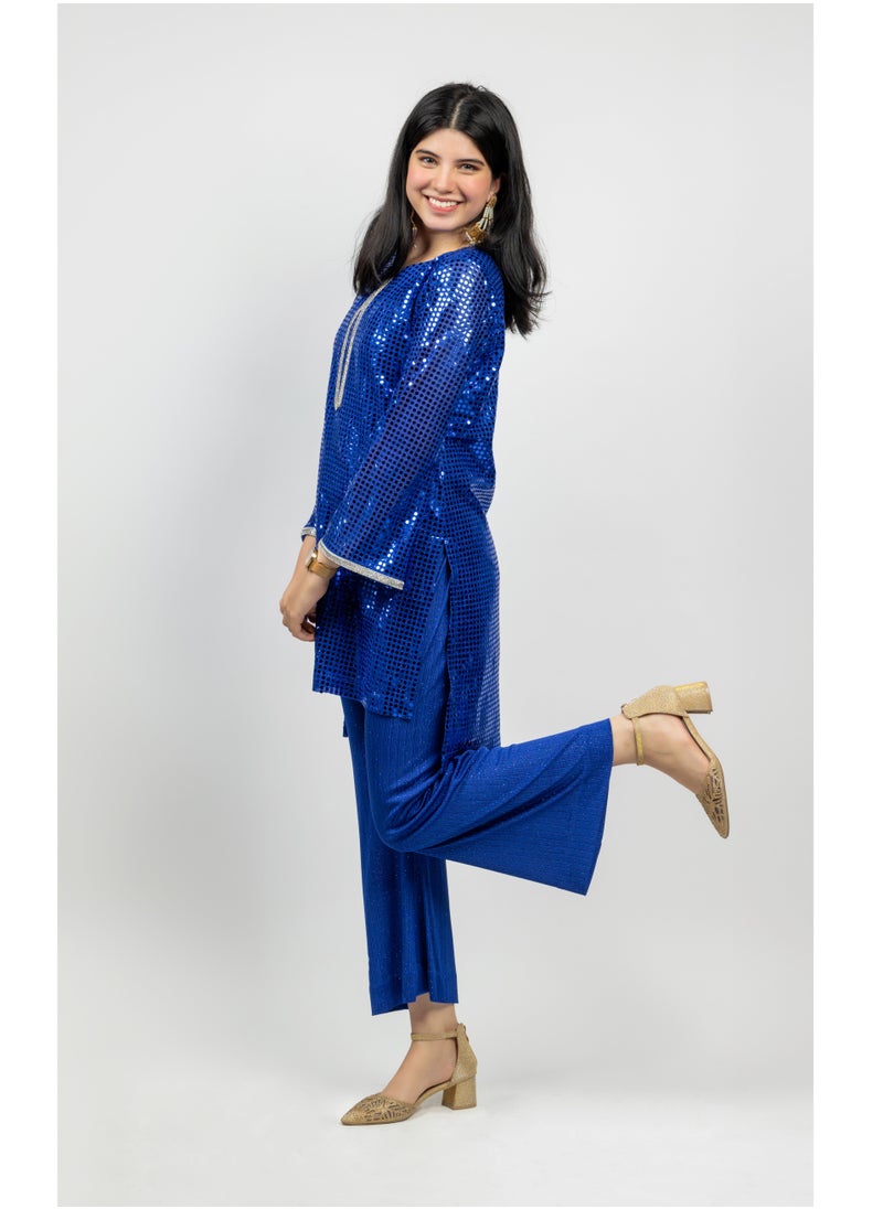 Alish Apparel - Royal Blue Sequin Top with Glitter Pants - Image 1
