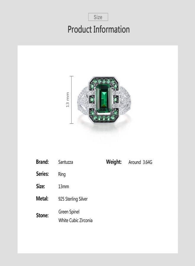 Santuzza 925 Sterling Silver Green Spinel Cubic Zirconia Cushion Shape Ring for Women (7) - Image 4