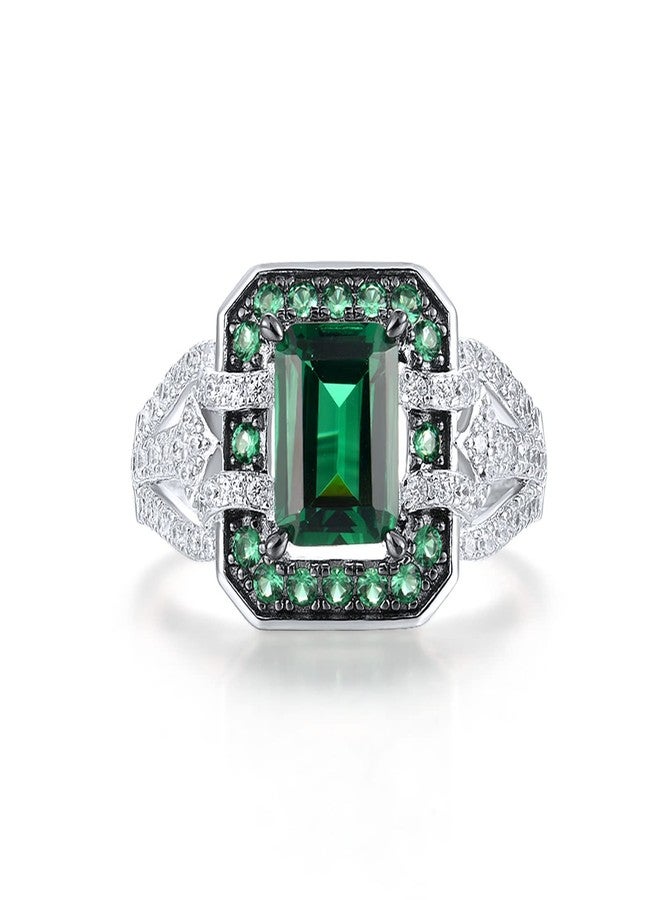 Santuzza 925 Sterling Silver Green Spinel Cubic Zirconia Cushion Shape Ring for Women (7) - Image 2