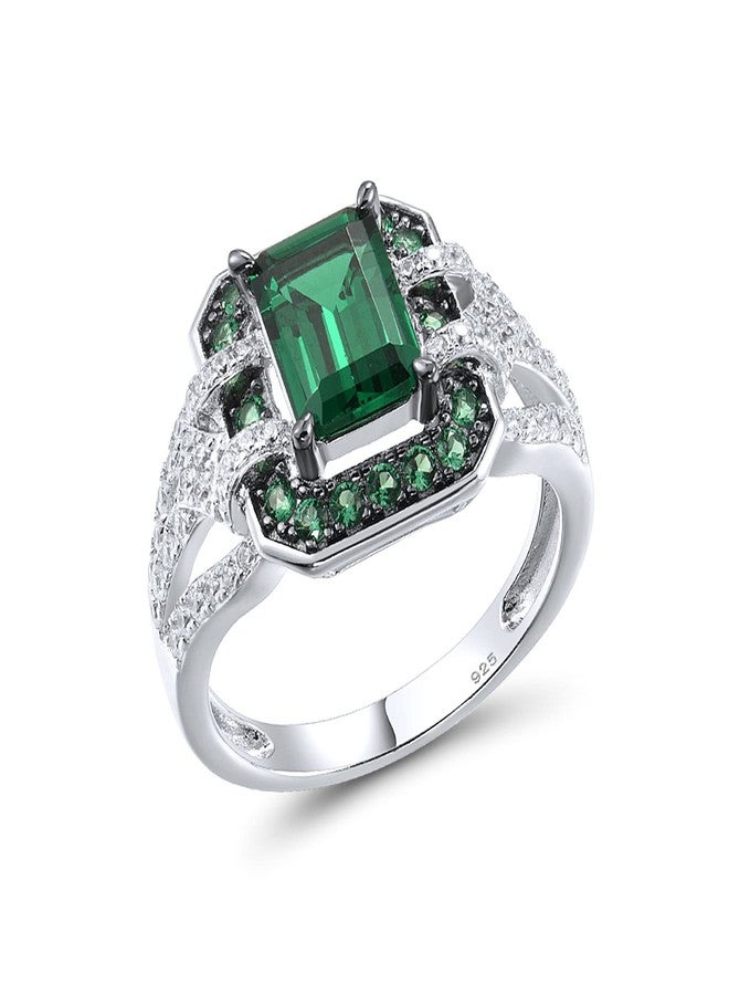 Santuzza 925 Sterling Silver Green Spinel Cubic Zirconia Cushion Shape Ring for Women (7) - Image 1