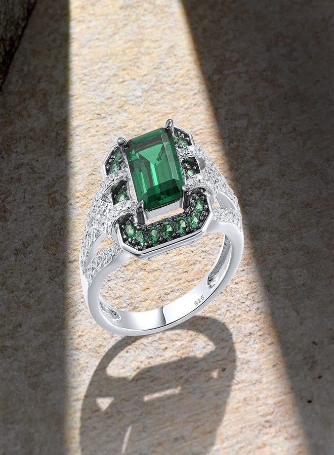 Santuzza 925 Sterling Silver Green Spinel Cubic Zirconia Cushion Shape Ring for Women (7) - Image 3