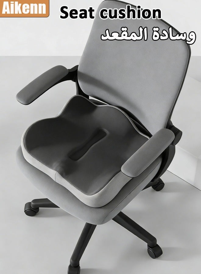 أيكين وسادة مقعد، وسادة كرسي، وسائد قابلة للتهوية، وسادة للبواسير، وسادة للعصعص، وسائد كرسي مكتب، وسائد من إسفنج الذاكرة، وسائد بتصميم مريح مناسبة للجلوس لفترات طويلة والقيادة، عرق النسا (أسود + رمادي) - Image 1