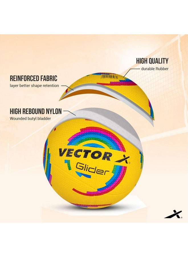 Vector X Glider Rubber Moulded Indoor/Outdoor Volleyball with Butyl Bladder, Yellow, Size: 4 (Suitable for Practice/Match/Training) + Free Air Needle - Image 2