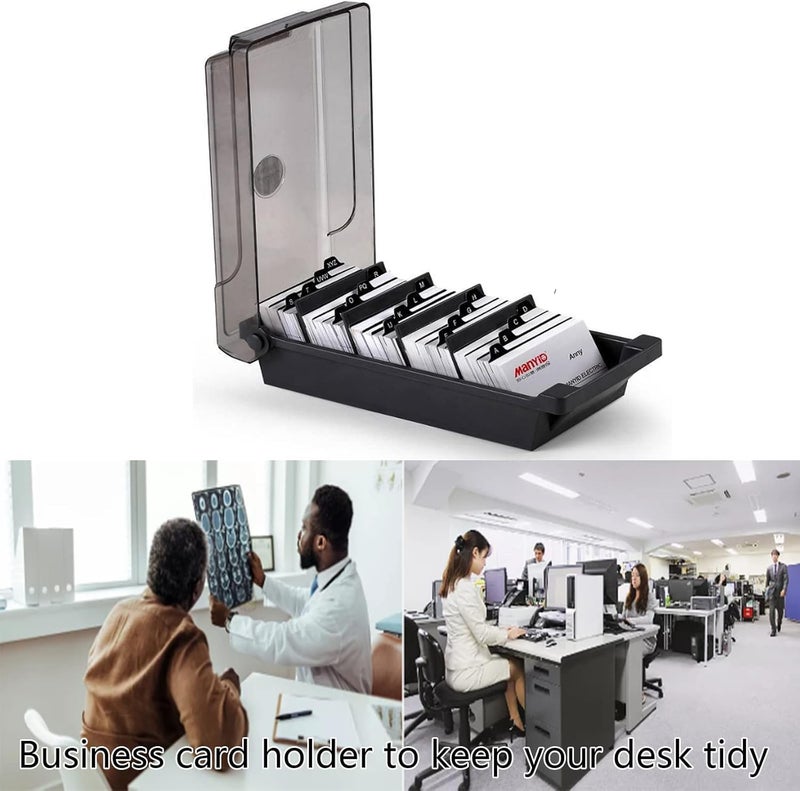 MAKINGTEC 500 Capacity Card Holder Business Card Storage Box, Desktop Card Organizer Card Box with Dividers Business Card Holder with Index Tabs Networking Card Organizer for 500 Cards Storage - Image 1