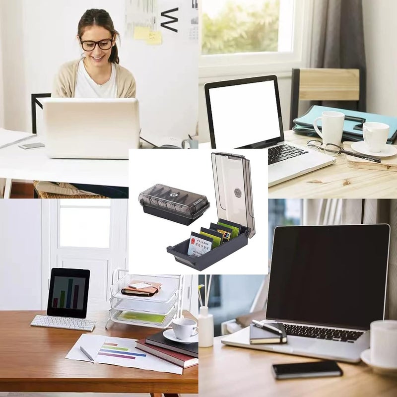 MAKINGTEC 500 Capacity Card Holder Business Card Storage Box, Desktop Card Organizer Card Box with Dividers Business Card Holder with Index Tabs Networking Card Organizer for 500 Cards Storage - Image 5