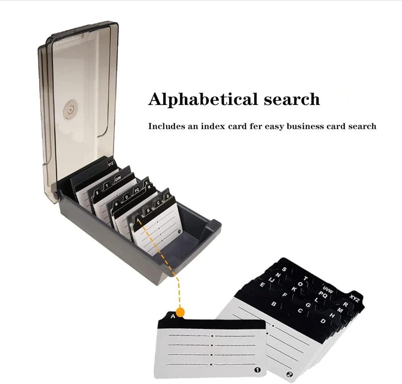 MAKINGTEC 500 Capacity Card Holder Business Card Storage Box, Desktop Card Organizer Card Box with Dividers Business Card Holder with Index Tabs Networking Card Organizer for 500 Cards Storage - Image 3