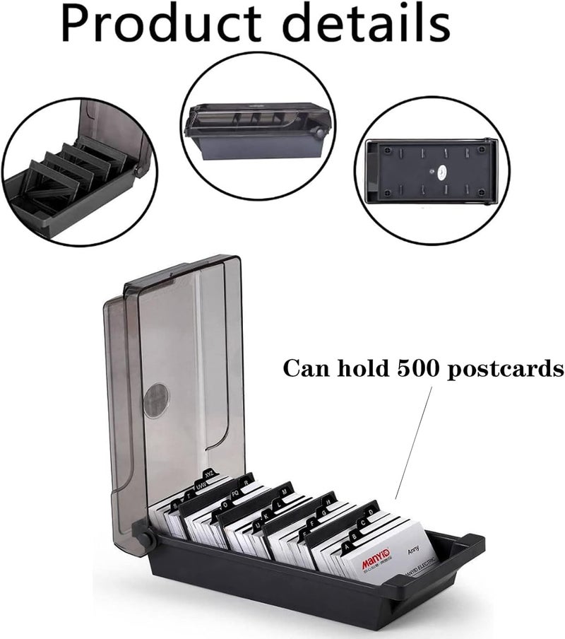 MAKINGTEC 500 Capacity Card Holder Business Card Storage Box, Desktop Card Organizer Card Box with Dividers Business Card Holder with Index Tabs Networking Card Organizer for 500 Cards Storage - Image 2
