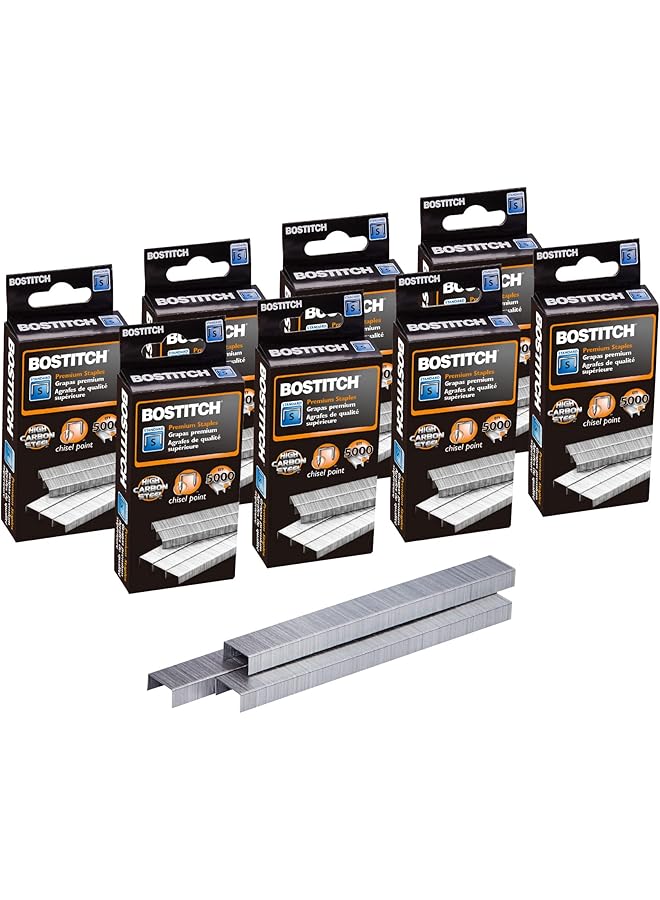 Bostitch Office Standard Staples 1 4 Inch Length Full Strip Staples 5000 Per Box 8 Pack - Image 1