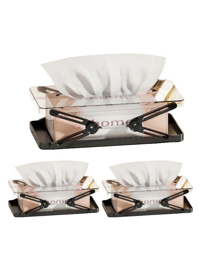 Tissue Holder 3 Pack, Spring Loaded Adjustable Tissue Box Holder with Clear Acrylic Lid, Large Capacity Paper Towel Holder for Kitchen Counter, Office Desk, Living Room, Modern Napkin Holder Set - Image 1