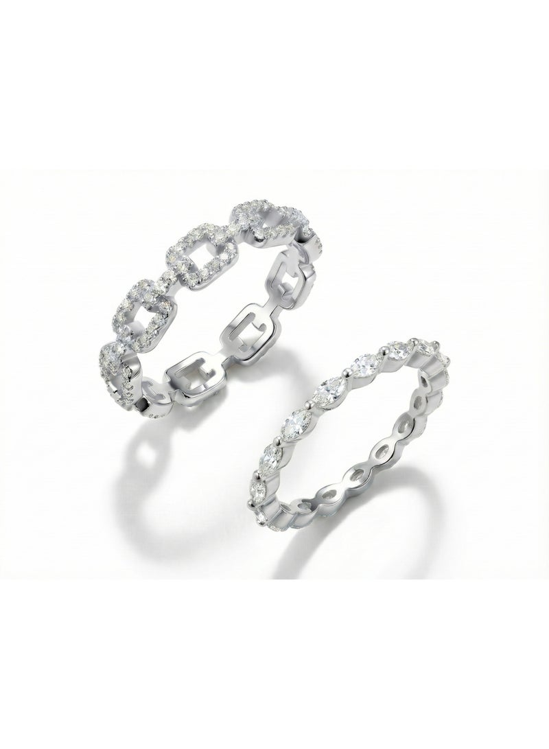 LAVEEN JEWELLERY Stackable Pavé Chain & Marquise Band Rings – 925 Sterling Silver, 18K Gold Plated, Cubic Zirconia, Luxury Stack Rings for Women with Jewelry Box - Image 1