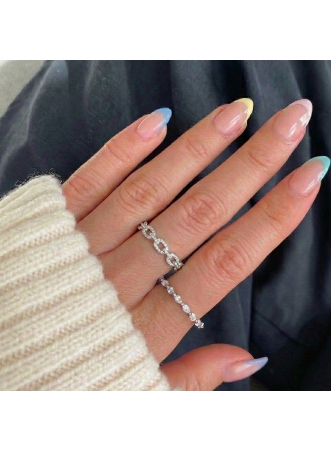 LAVEEN JEWELLERY Stackable Pavé Chain & Marquise Band Rings – 925 Sterling Silver, 18K Gold Plated, Cubic Zirconia, Luxury Stack Rings for Women with Jewelry Box - Image 2