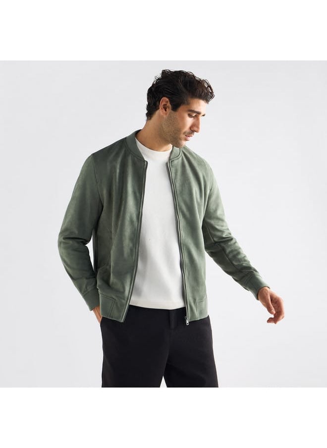 FAV Solid Bomber Jacket with Zip Closure and Pockets  - Image 1