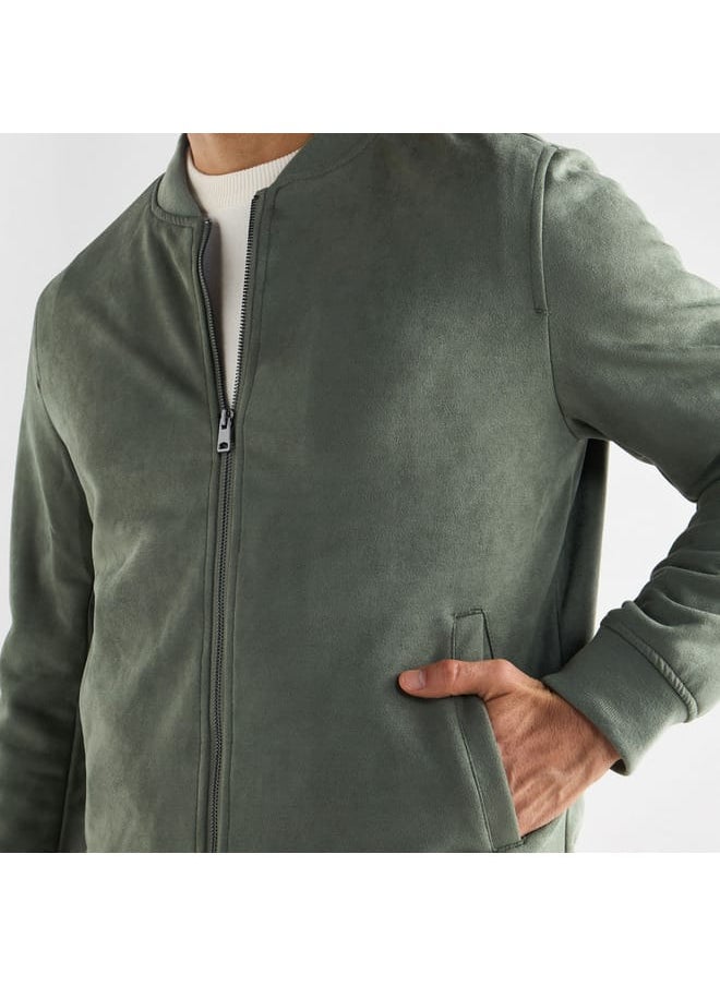 FAV Solid Bomber Jacket with Zip Closure and Pockets  - Image 4