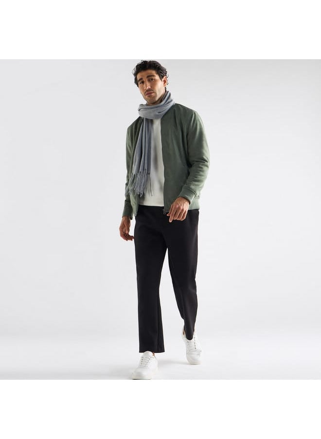 FAV Solid Bomber Jacket with Zip Closure and Pockets  - Image 2