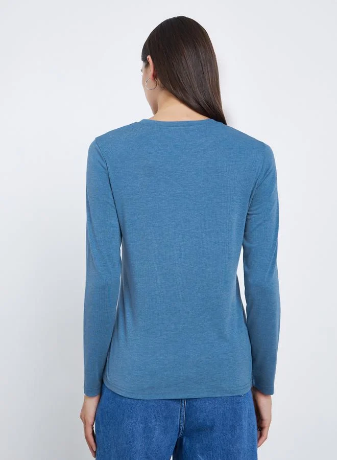 Take Two Blue Take Two Blue Round Neck Regular Fit T-Shirt for Women | Best Price UAE