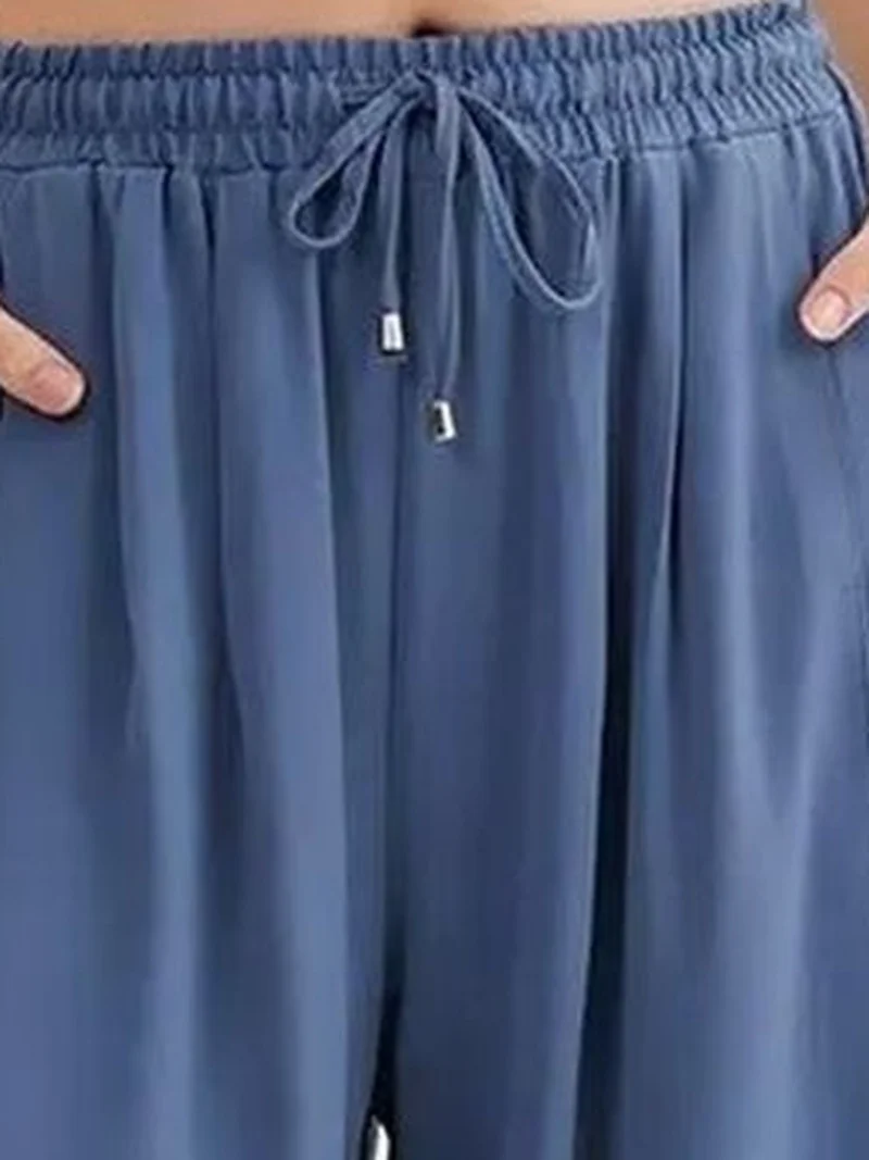 Mixray Moroccan Blue MIXRAY Basic Wide Leg Pants for Women | Best Price UAE