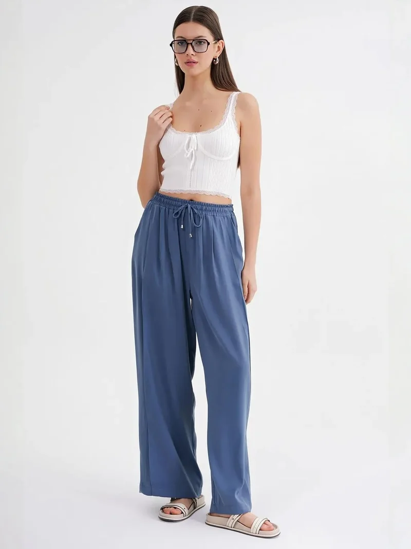 Mixray Moroccan Blue MIXRAY Basic Wide Leg Pants for Women | Best Price UAE